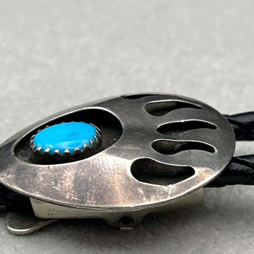 Sterling silver Turquoise Native American Bear Paw Bolo Tie - Picture 6 of 10
